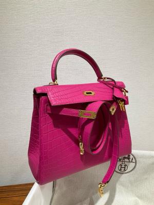 wholesale quality hermes kelly 25 matte niloticus crocodile j5 rose scheherazade ghw